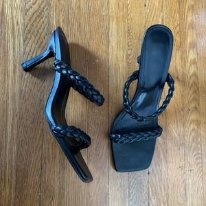 Women's Braided Heeled Sandals Square Open Toe Stiletto Heels Woven Slip On